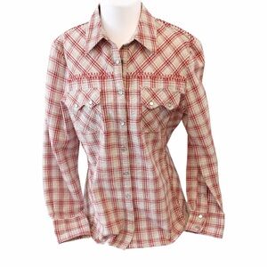 CAbi “Wild West Wear” Red and White Plaid Women's Button Down Shirt